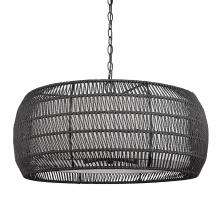  6805-6 BLK-MBR - Everly 6 Light Chandelier in Matte Black with Modern Black Rattan Shade